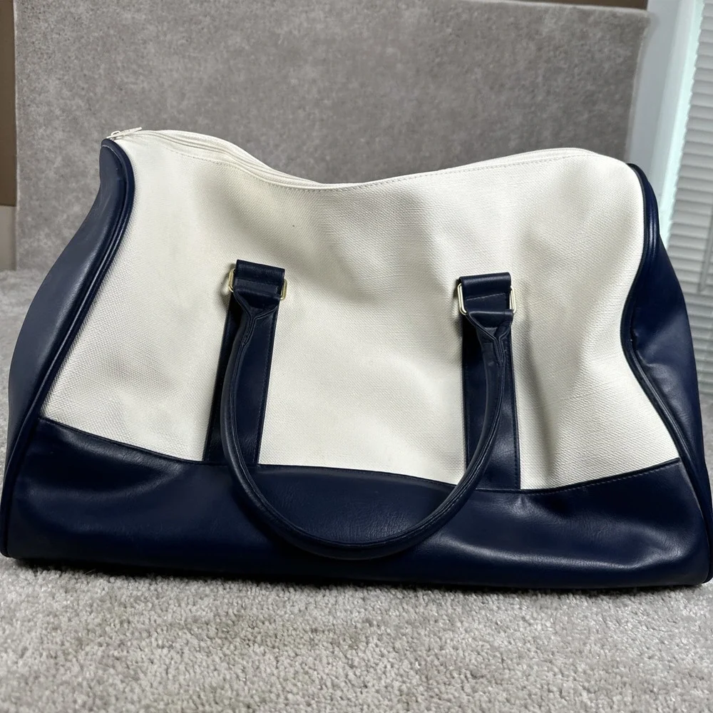 Estee Lauder Travel Overnight Ivory Navy Blue Tote Duffel Large Bag White
